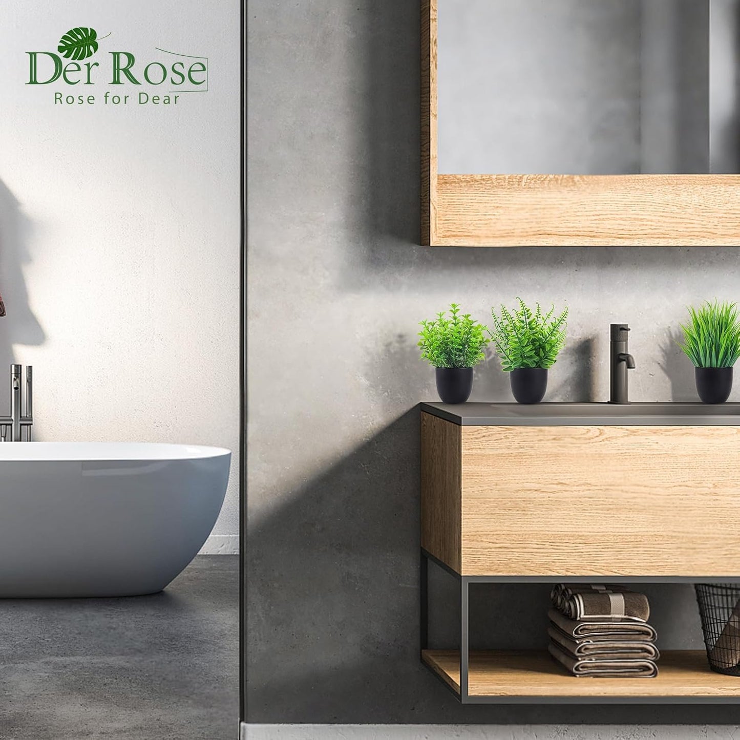 Der Rose Fake Plants 4 Packs Artificial Plants Small Faux Plants in Black Pot for Bathroom Home Office Desk Coffee Table Accessories Decor Indoor
