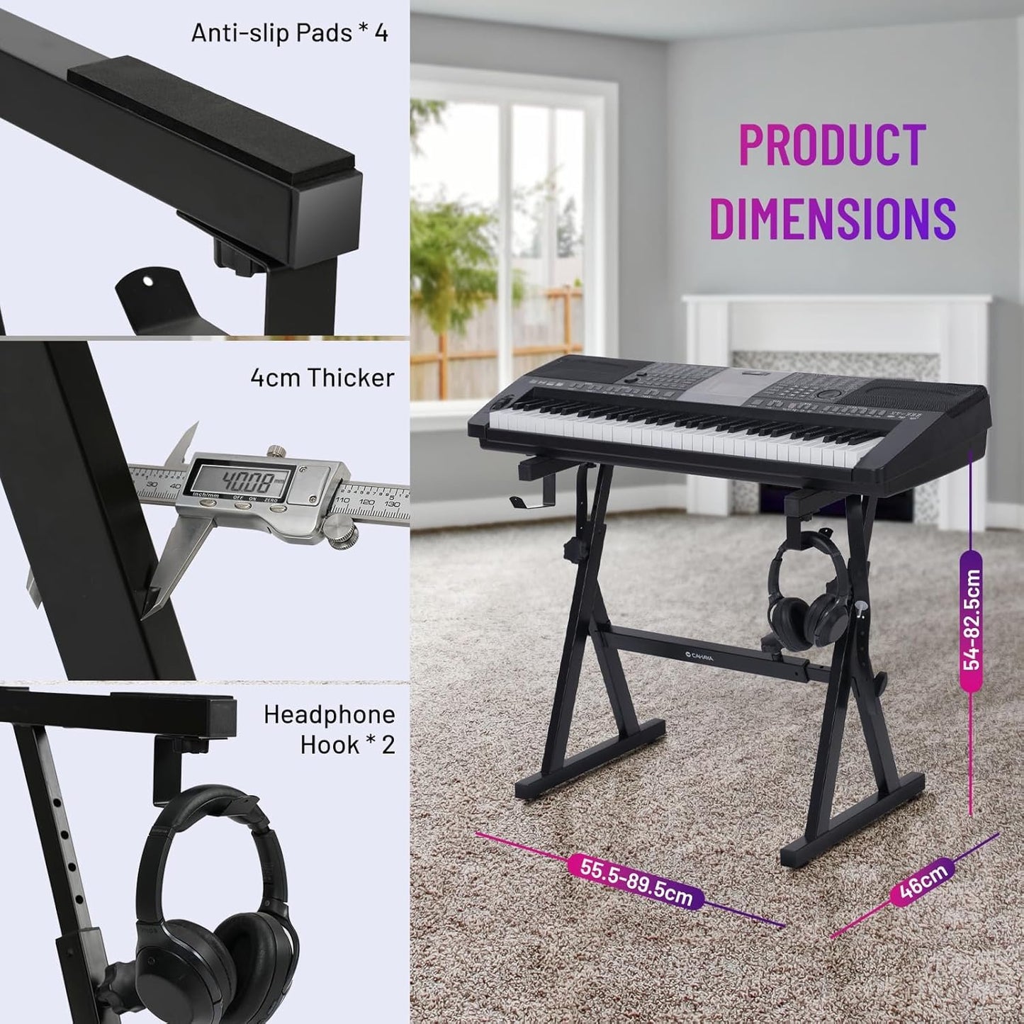 CAHAYA Heavy-Duty Musical Keyboard Support: Electronic Keyboard Stand Z Shape with Adjustable Height for Digital Piano of 61 76 88 Keys CY00366-1