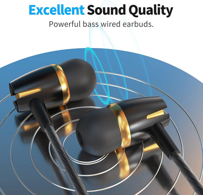 Earbuds Wired with Microphone Pack of 5, Noise Isolating in-Ear Headphones, Powerful Heavy Bass, High Definition, Earphones Compatible with iPhone, iPod, iPad, MP3, Samsung, and Most 3.5mm Jack