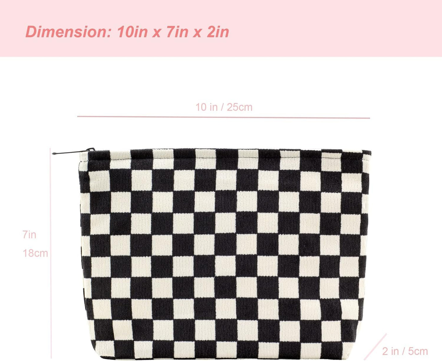 Makeup Bags for Purse Zipper Cosmetic Pouch Large Travel Canvas Make Up Organizer Tool Pouch for Women and Girls PAZIMIIK,Checkered Black