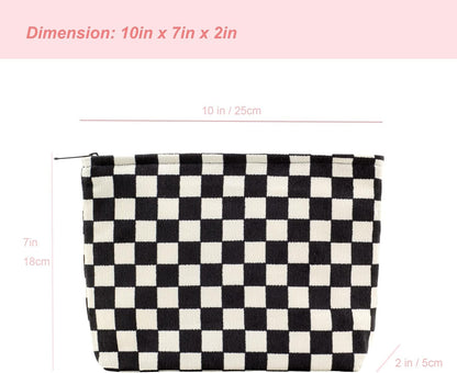 Makeup Bags for Purse Zipper Cosmetic Pouch Large Travel Canvas Make Up Organizer Tool Pouch for Women and Girls PAZIMIIK,Checkered Black