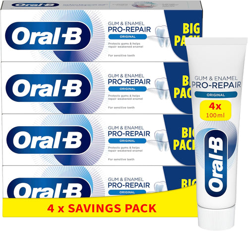 Oral B Toothpaste Pro Repair, Gums and Enamel, Neutralises Bacteria, Reduces Irritation Restores Enamel Minerals, Original, 4 Packs x 100 ml