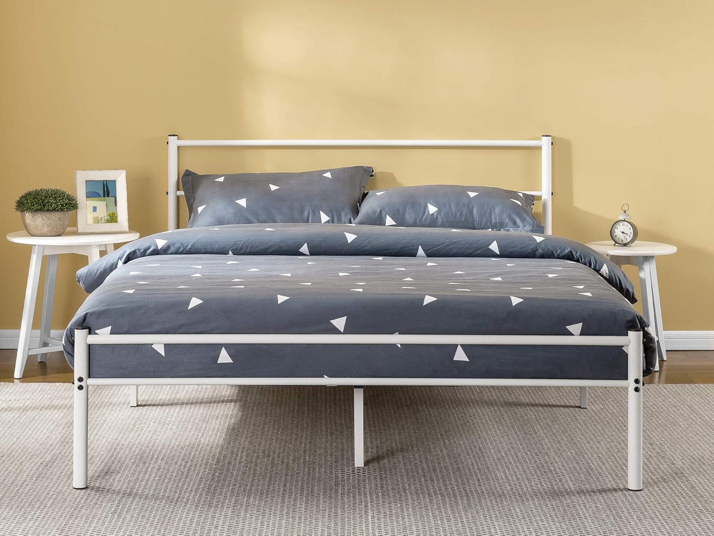 Zinus Geraldine Metal Double Bed Frame White | Steel Headboard and Footboard | Strong Steel Slats Bed in a Box