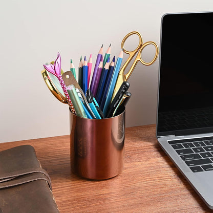 Round pen holder made of 304# stainless steel, pen cup, desk organiser, make-up organiser, brush holder, dressing table, bathroom worktop accessories, rose gold, pack of 2