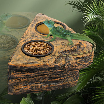 Reptile Magnetic Feeder Ledge, Reptile Food Water Dish with 2Pcs Bowls, Double Bowl Gecko Feeder Ledge, Reptile Feeding Bowl, Lizard Feeding Ledge for Lizard Crested Gecko
