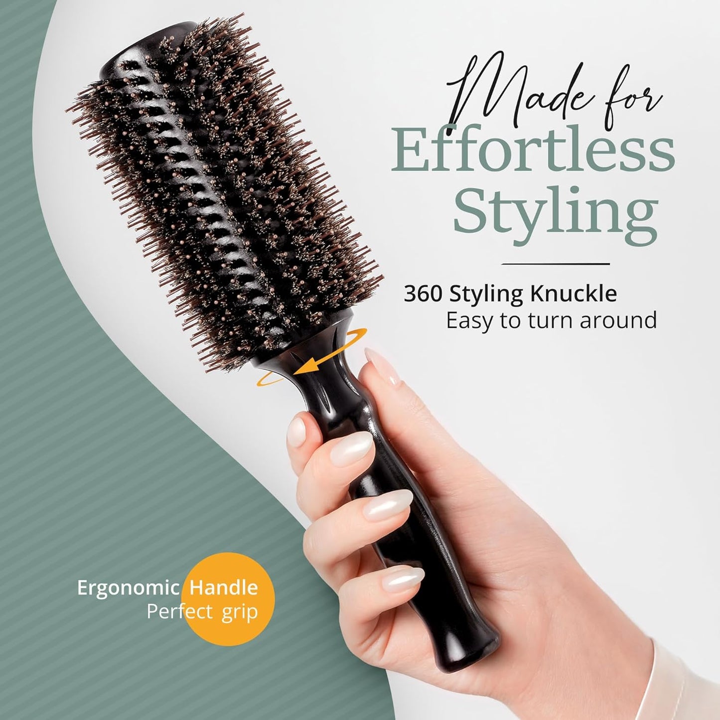 Belula Boar Bristle Round Brush for Blow Drying Set. Round Hair Brush With Large 2.7” Wooden Barrel. Hairbrush Ideal to Add Volume and Body. Free 3 x Hair Clips & Travel Bag.