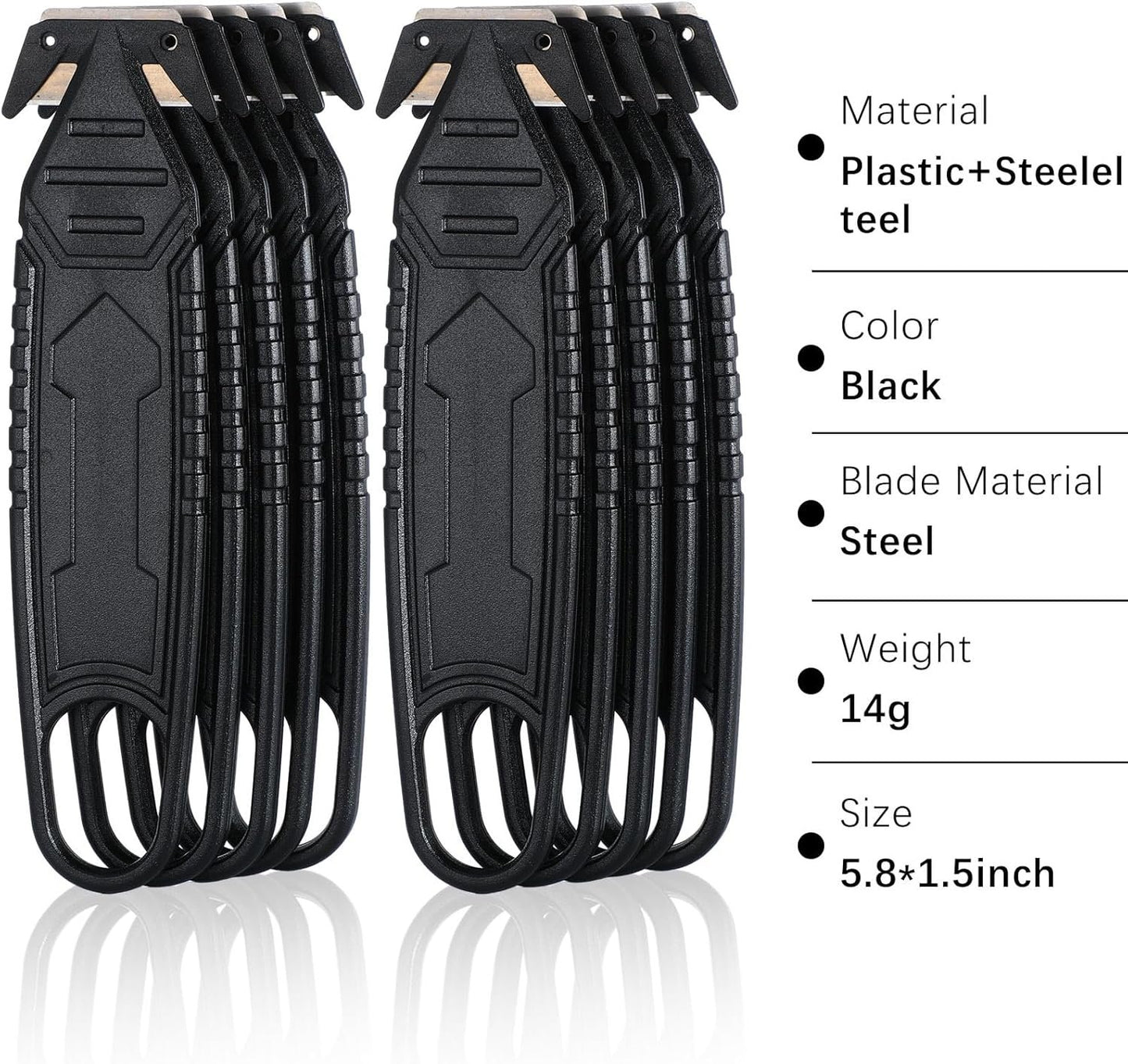 Therwen 30 Pcs Safety Box Cutter Knife of Stainless Steel Concealed Blade Package Opener with Tape Splitter for Carton Cardboard Wrap Letter Work Bag Straps Film Utility Tool, Black