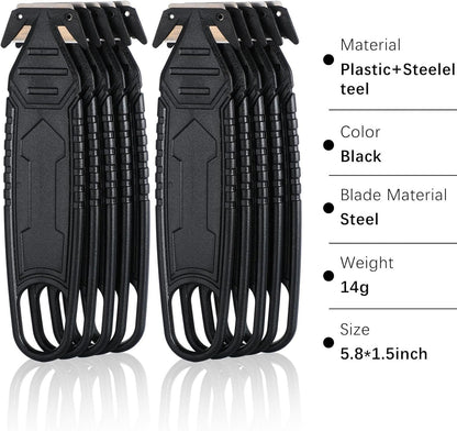 Therwen 30 Pcs Safety Box Cutter Knife of Stainless Steel Concealed Blade Package Opener with Tape Splitter for Carton Cardboard Wrap Letter Work Bag Straps Film Utility Tool, Black