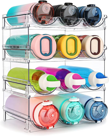 Water Bottle Organizer for Cabinet, 4 Pack Water Bottle Organization and Storage Shelf, Plastic Water Bottle Holder Rack for Fridge, Kitchen, Desktop
