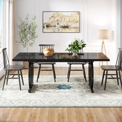 Tribesigns Black Dining Table for 4-6 Person 150cm Rectangular Kitchen Table with Durable Metal Frame, Modern Industrial Kitchen and Dining Room Furniture