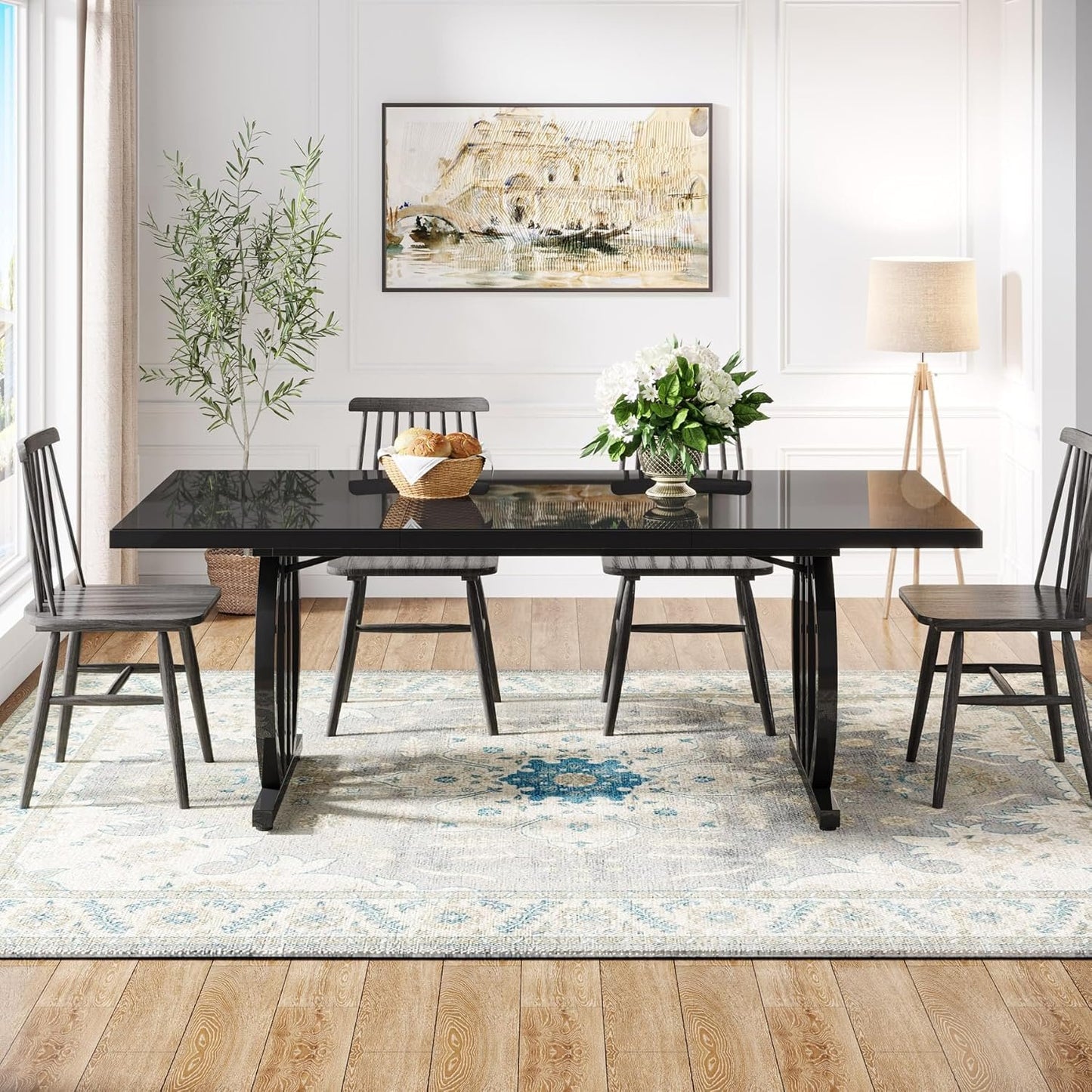 Tribesigns Black Dining Table for 4-6 People, 63-Inch Rectangular Kitchen Table with Strong Metal Frame, Modern Industrial Kitchen & Dining Room Furniture