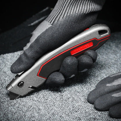 HAUTMEC Heavy Duty Utility Knife With Dual Cutting Mechanism: Safety Auto-Retracting Cutting and Precision 3 Position Depth Tough Cutting, Professional Box Cutter With 3 Black Sk4 Blades, HT0311