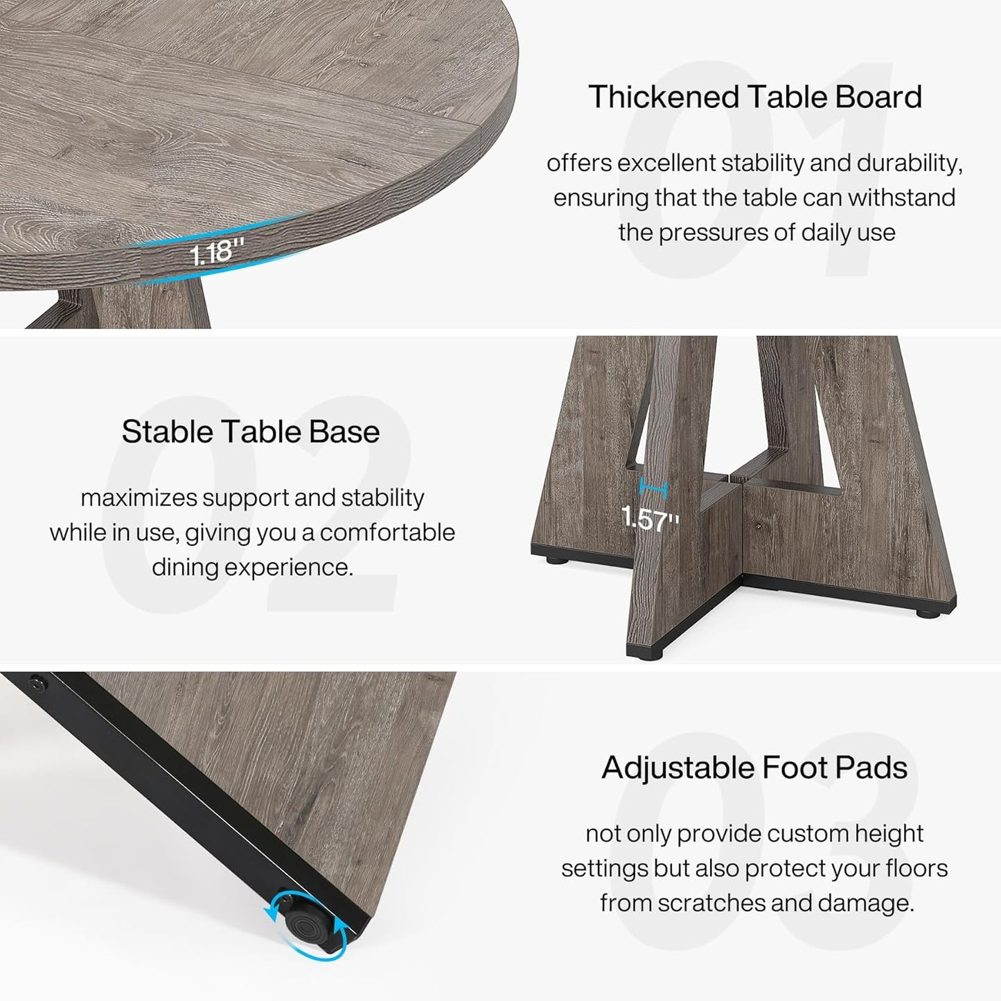 Tribesigns Round Dining Table Wood Kitchen Table for Dining Room, 120 cm Dinning Room Tables for 4 Adult, Farmhouse Dinner Table with Wooden Tabletop and Cross Base, Rustic Grey