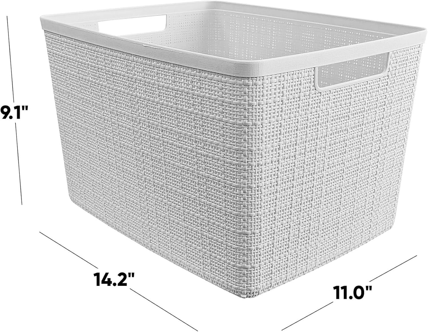 Curver Jute Decorative Plastic Organization and Storage Basket Perfect Bins for Home Office, Closet Shelves, Kitchen Pantry and All Bedroom Essentials