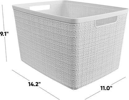 Curver Jute Decorative Plastic Organization and Storage Basket Perfect Bins for Home Office, Closet Shelves, Kitchen Pantry and All Bedroom Essentials