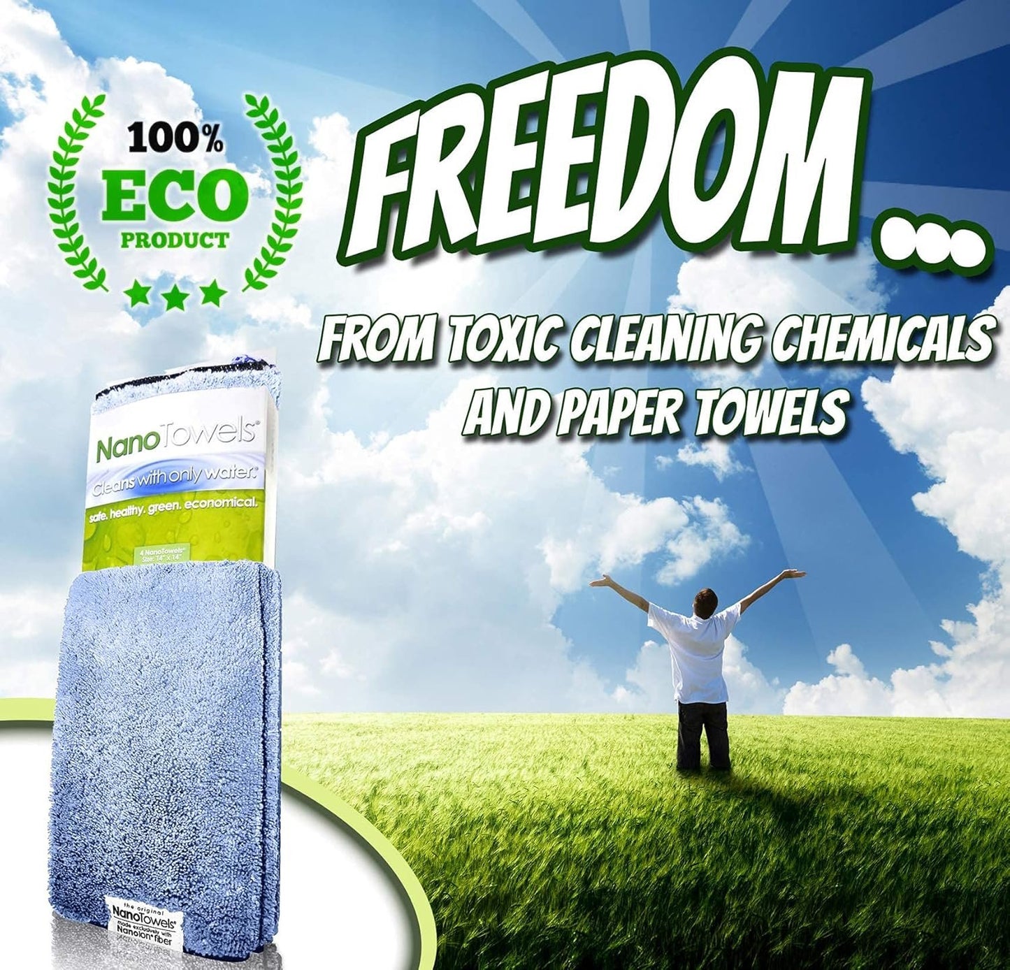 Nano Towels Life Miracle - Amazing Eco Fabric That Cleans Virtually Any Surface with Only Water. No More Paper Towels Or Toxic Chemicals. (14x14, Nano Blue)