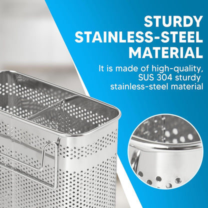 HOME&I Silverware Drying Basket, Kitchen Sink Utensil Holder Replacement,Thin Dish Drying Rack Countertop Organizer Stainless Steel 304 Flatware Cutlery Caddy Hold for Dish Drainer(2 Compartments)