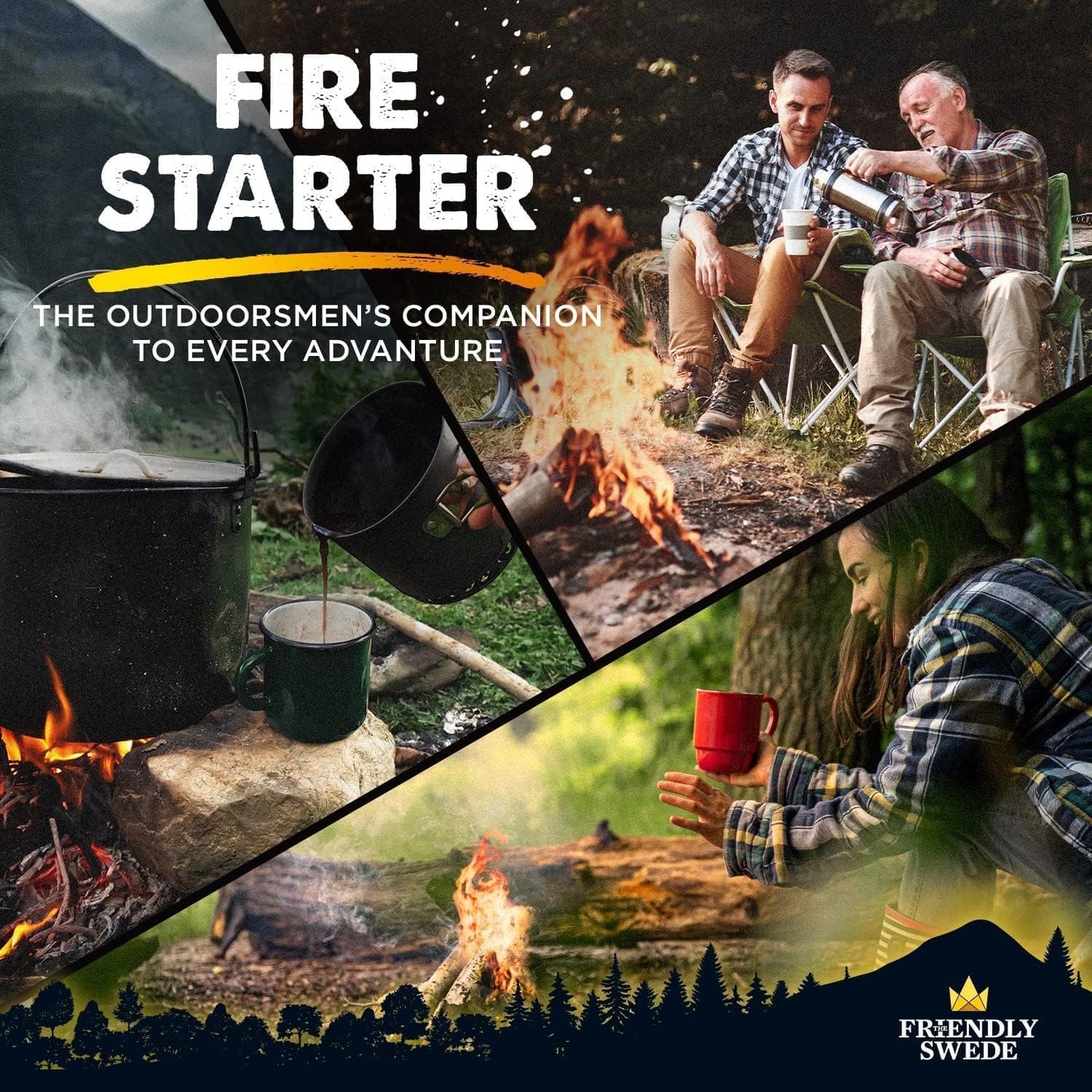 The Friendly Swede Ferro Rod Fire Starter Tool 2-Pack - Flint and Steel Fire Starter Survival Tool with Long Ferro Rod; Weatherproof Camping Fire Starter; Easy Grip Flint and Steel Fire Starter Kit
