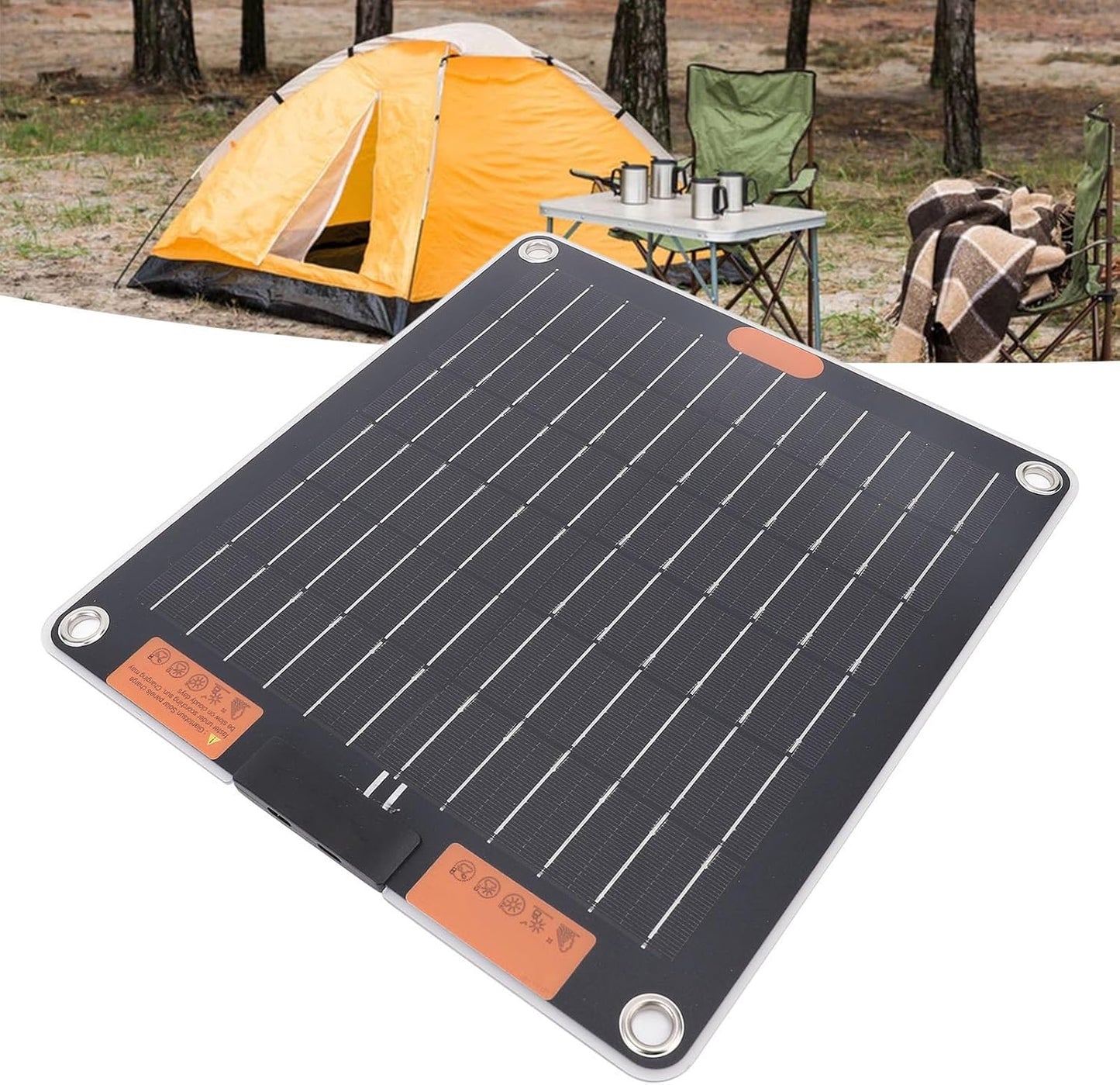 Solar Power Bank, 10W USB Solar Panel Phone Charger Dual Type C Ports 5V2A Output Monocrystalline Solar Panel Charger with Suction Cups for Phones, Power Banks, Tablets