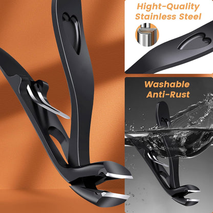 YESDEX Toe Nail Clippers - Wide Jaw Nail Clippers for Thick Nails, Professional Nail Cutter Care Kit for Seniors, Angled Head Toenail Clipper Set with Catcher for Men and Women, Travel Box for Gifts