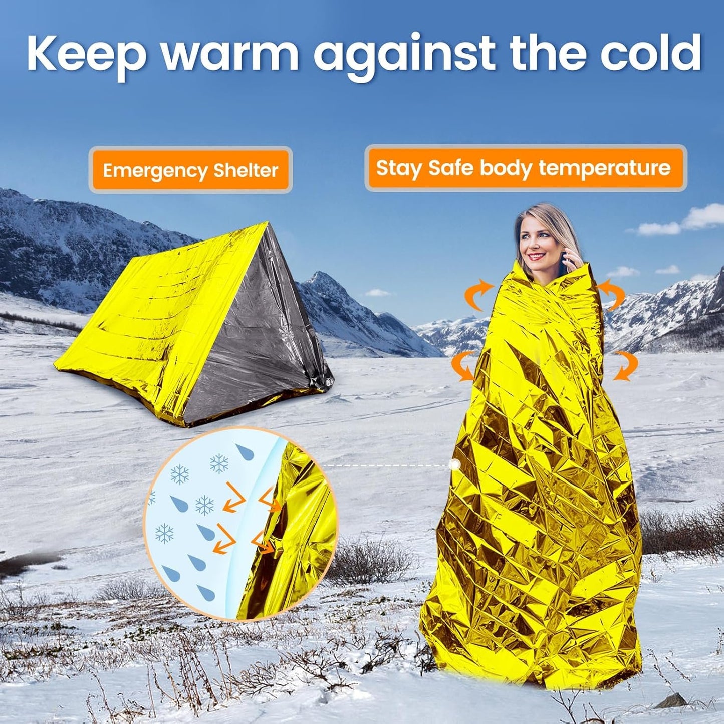 Milifox 6 Pack Emergency Thermal Blankets, Survival Blankets Reflective First Aid Blanket for Camping Hiking Outdoor Warm Insulated Heat Insulation and Waterproof