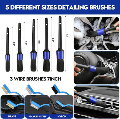 23Pcs Car Detailing Kit, Car Detailing Brush Set, Car Wash Cleaning Kit, Car Detailing Brushes, Professional Car Care Kit for Interior Exterior Wheels, Blue