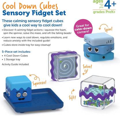Learning Resources Cool Down Cubes Sensory Fidget Set,5 Pieces,Ages 3+, Fidgets for Kids, Sensory Toys for Toddlers, Fidgets for Classrooms