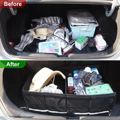 Car Trunk Organizer, Vehicle Boot Organizer 60L Collapsible Multi Compartment Boot Tidy Storage Box for SUVs, RV, Sedans, 600D Adjustable Auto Back Cargo Organisers Car Accessories (Black-55L)