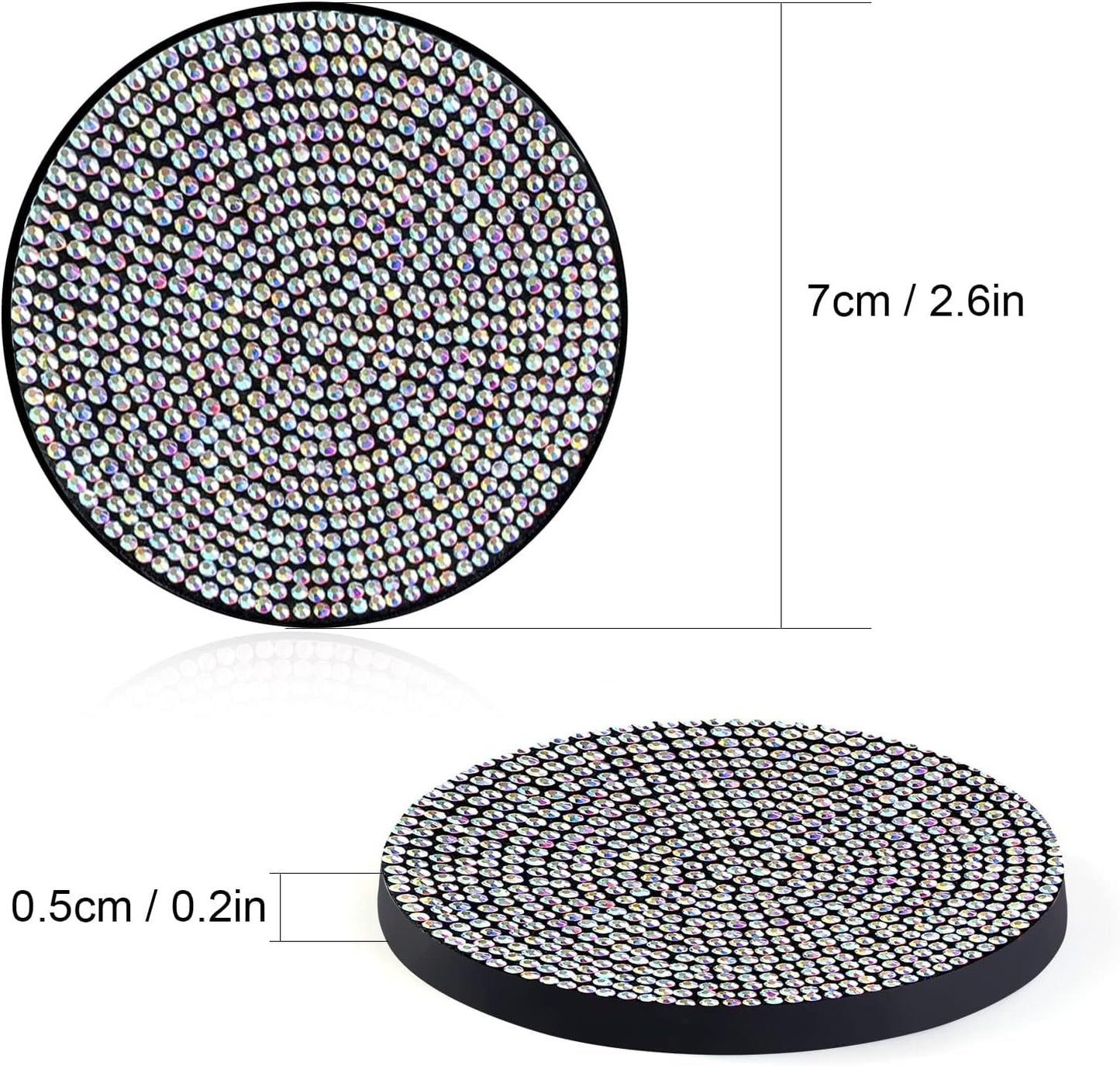Car Cup Coaster, Universal Bling Crystal Rhinestone Car Cup Insert Coaster, 2.75 inch Anti-Slip Shockproof Cup Mat, Auto Drink Pad Car Interior Accessories for Women Men (AB Colorful Crystal)