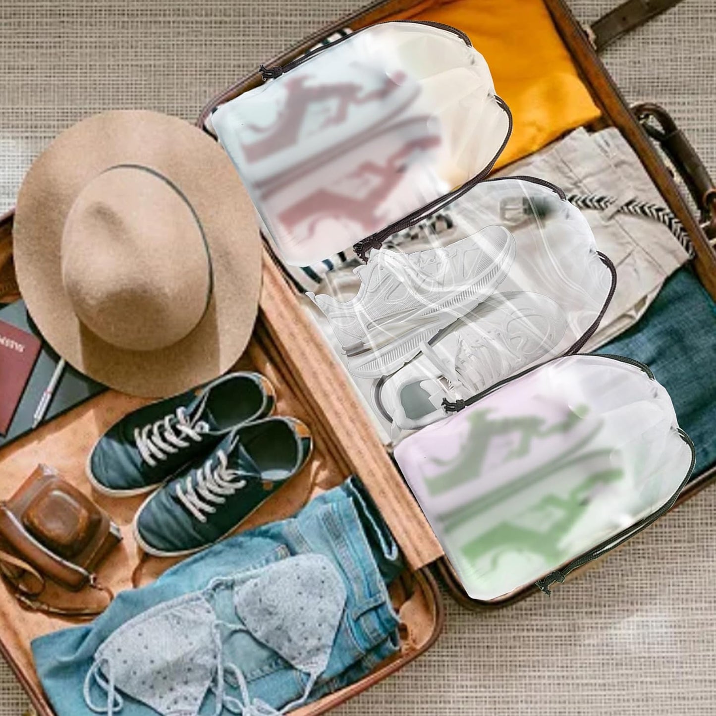 Shoe Bags for Travel, Transparent Waterproof Drawstring Dust Bags (11.8” x 15.7”) for Packing, Shoe Organization & Storage – Ideal for Men & Women, Clear, Large, 30 Transparent