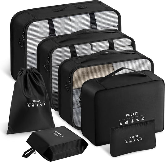 VULKIT Packing Cubes 7 Pieces Set Travel Packing Organizers for Luggage & Moving, Travel Accessories for Multi-use, Travel Essentials, Black