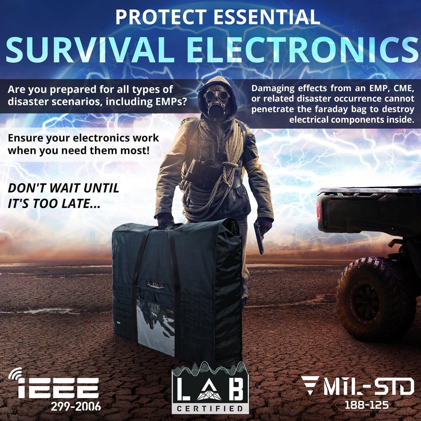 Mission Darkness Eclipse Faraday Bag for Solar Panels & Extra-Large Electronics. Military-grade RF Shielding Case Designed for EMP/CME Protection, Preppers, and Personal Security, Black, Classic