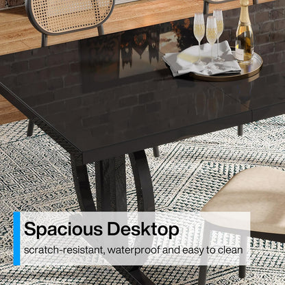 Tribesigns Black Dining Table for 4-6 Person 150cm Rectangular Kitchen Table with Durable Metal Frame, Modern Industrial Kitchen and Dining Room Furniture