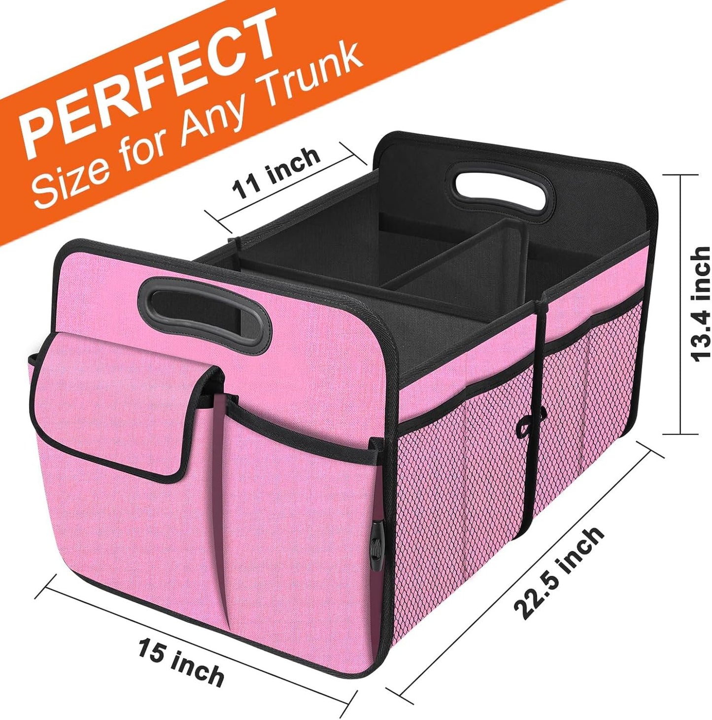 HABOPET Collapsible Car Storage - Multi-Compartment Organizer for SUV, Car, Mini-Van, Pink