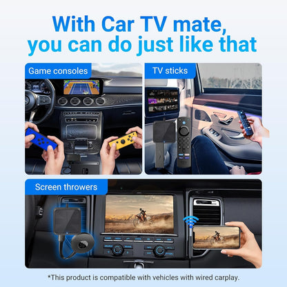 Car TV Mate HDMI for Cars with Factory CarPlay Cable, Car Streaming Device for Fire TV Stick/Roku/PS5/Switch, HDMI to USB Port Adapter, 2.4GHz WiFi, Plug and Play