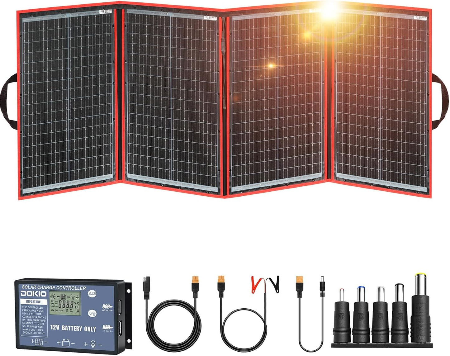 DOKIO 220W 18V High-Efficiency Monocrystalline Foldable Solar Panel Kit with Integrated Charge Controller High Conversion Efficiency for Solar Generator Camping Balcony RVs Off-Grid