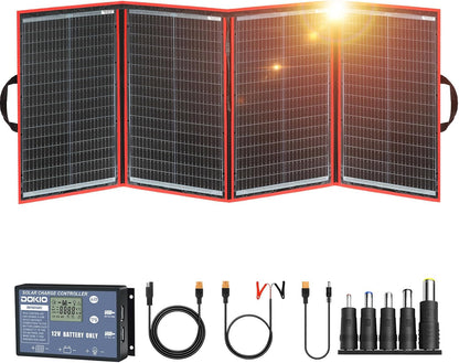 DOKIO 220W 18V High-Efficiency Monocrystalline Foldable Solar Panel Kit with Integrated Charge Controller High Conversion Efficiency for Solar Generator Camping Balcony RVs Off-Grid
