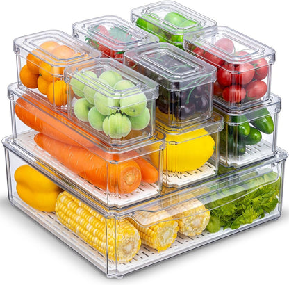 KUMD 10 Pack Fridge Organiser, Stackable Storage Containers with Lids, BPA-Free, Kitchen Storage & Organization, Clear Fridge Storage, for Food, Drinks, Vegetable