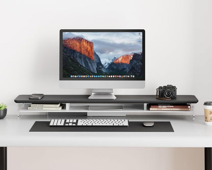 FENGE 2-Tier Acrylic Dual Monitor Stand Riser,42.5 Inch Acrylic Monitor Stand with Storage Organizer for Home, Office and Business ,BLACK