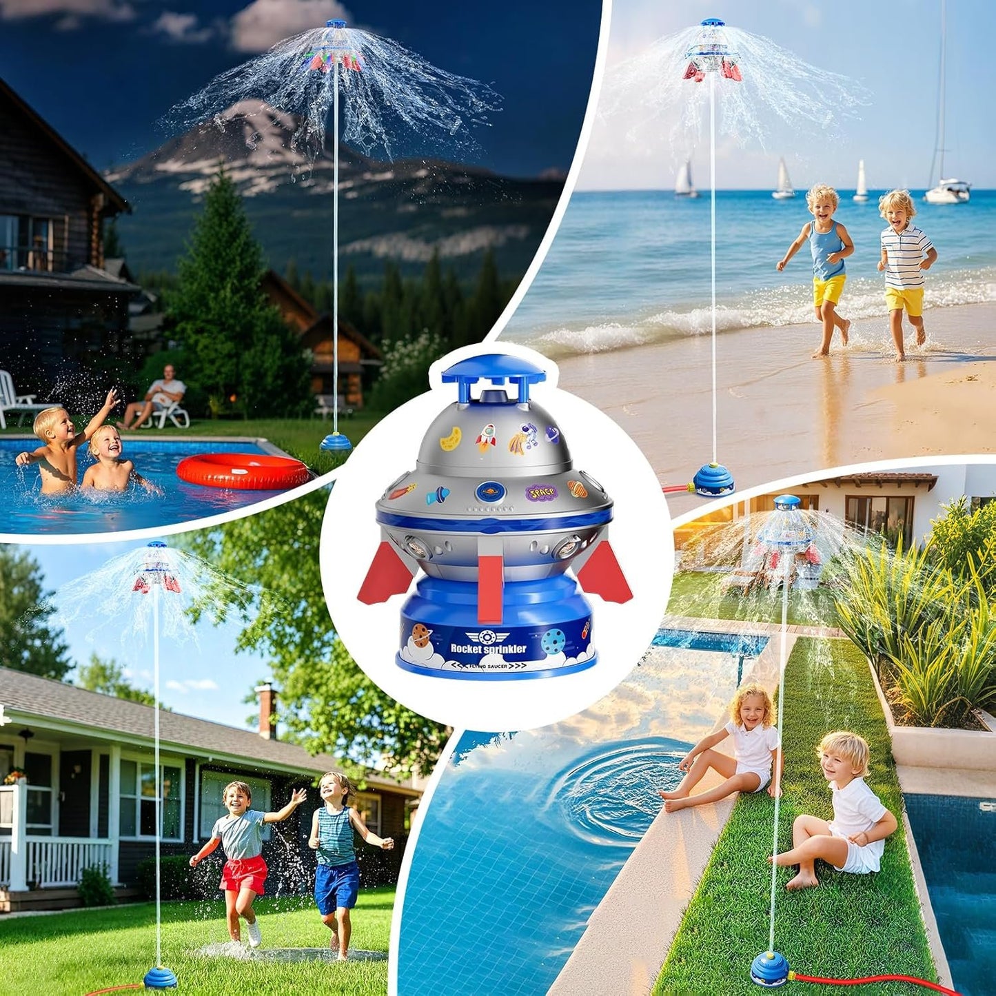 SS Summer Sprinkler Water Toy - UFO Rocket Launcher for Kids Ages 3-12 with Colorful LED Lights, Fun Backyard & Lawn Poolside Summer Toy, for Boys and Girls
