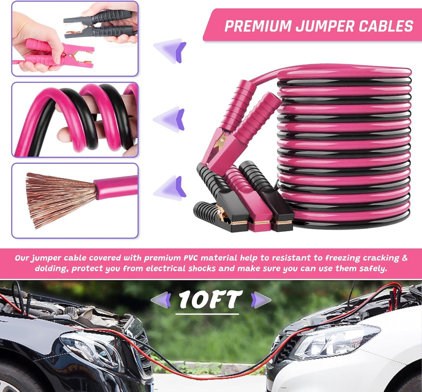 298PCS Roadside Emergency Car Kit- Car Emergency Kit with Jumper Cables, Roadside Emergency Kit for Vehicles, Emergency Car Kit, Car Safety Kits, Gloves,Tow Strap,Tool Kit,Reflective Warning Triangle