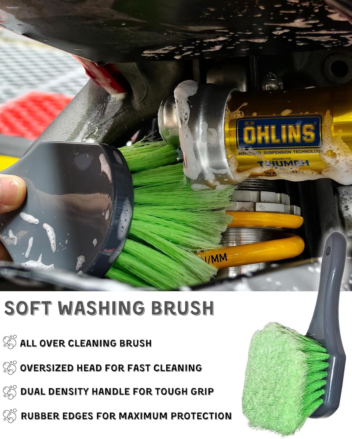 8 Pack Motorcycle Cleaning Kit - Professional Safe for Chrome/Engine/Tires, Hard Reach Brush, Microfiber Mitt, Detailing Tools, Drying Towel & Wax Applicators
