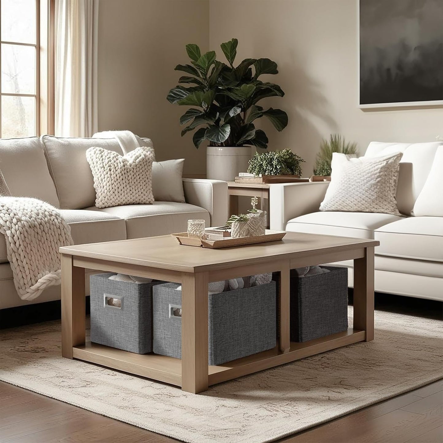 DECOMOMO Storage Baskets for Shelves Robust Closet Storage Bins for Clothes, Books, Toy Organization (Pack of 3 - Charcoal)