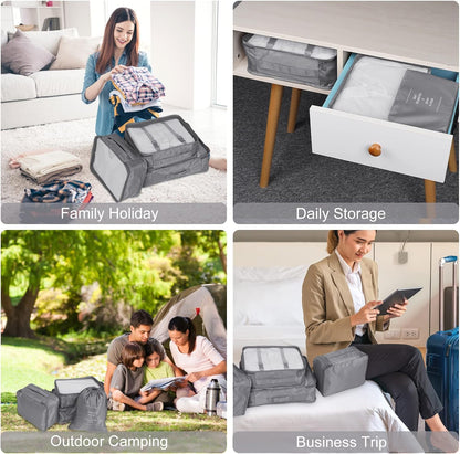 TAMOWA Organizer Suitcases Set of 9, Travel Cube Packing Cubes, Cosmetics Clothing Underwear Footwear Organizers Sacks Storage Suitcase Set, grey