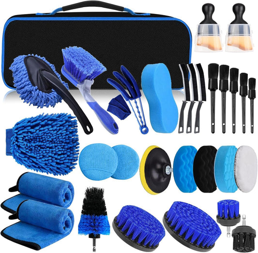 YSWOVUO Car Cleaning Kit, 31 Pieces Car Wash Kit, Car Cleaning Set for Indoor and Outdoor Use, Car Detailing Kit with Brushes, Polishing Sponges, Practical Carry Bag Included