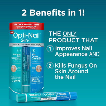 Opti-Nail 2-in-1 Fungal Nail Repair Plus Antifungal, Improves Nail Appearance and Kills Fungus Around Nail.