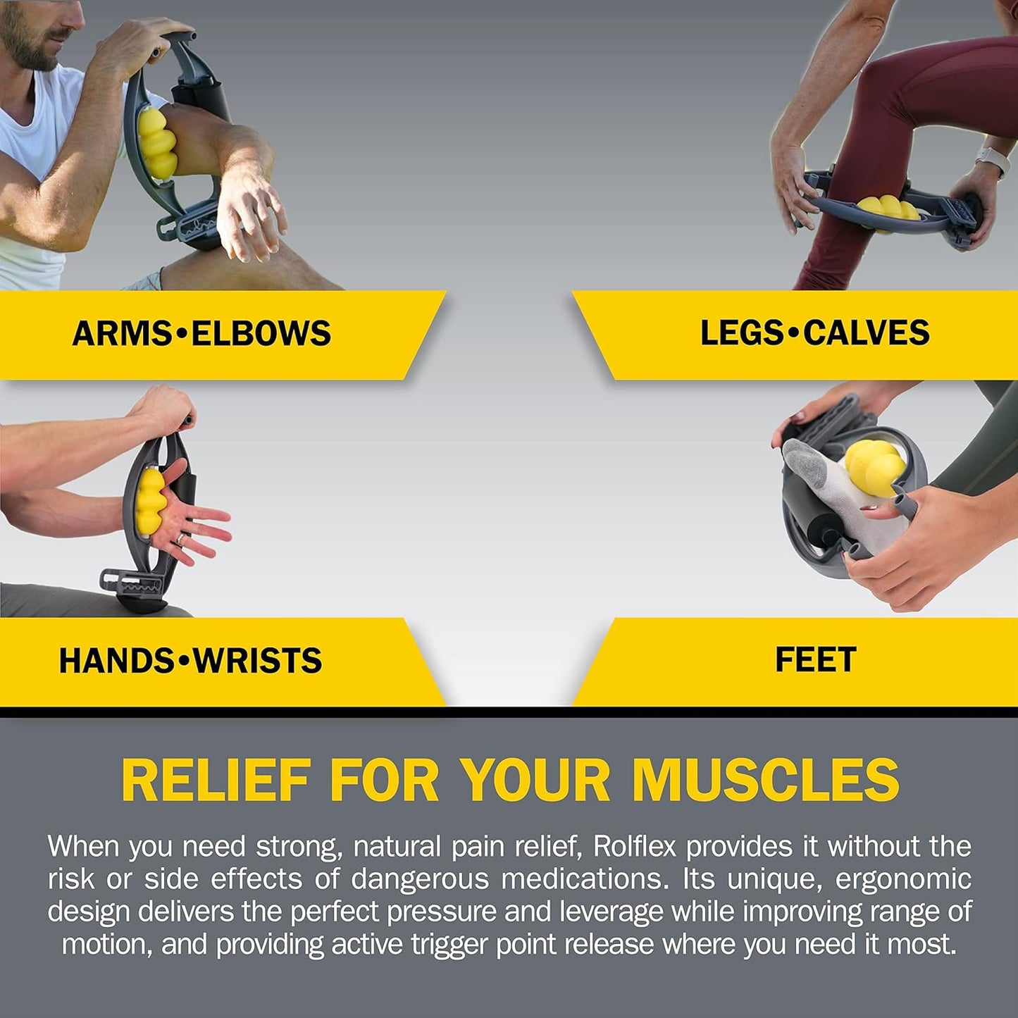 Rolflex Pro W/Dual Stability Rollers (DSR) - Best Myofascial & Trigger Point Full Body Tool - Foam Roll Over 95% of Your Body with Leverage Instead of Gravity