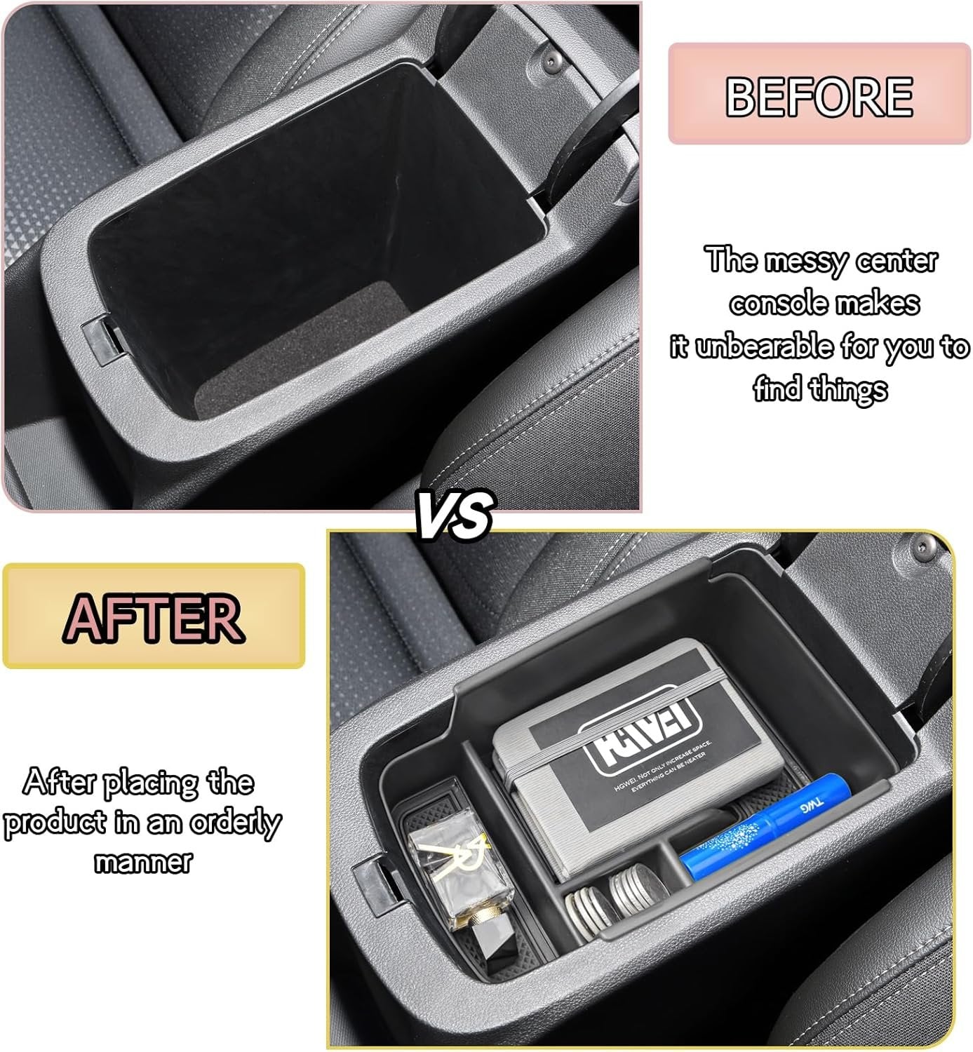 HGWEI Center Console Organizer Tray Compatible with 2024 2025 Chevrolet Trax and 2024 2025 Buick Envista Interior Accessories Insert Armrest Secondary Storage Box Coin Holder, Black