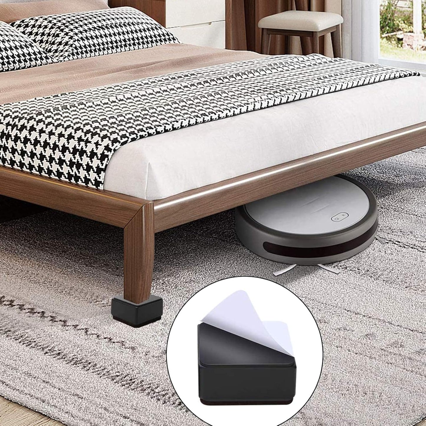 4 Pcs Carbon Steel Square Riser Bed Riser Feet Sticker for Furniture Sofa Table Wardrobe Desk