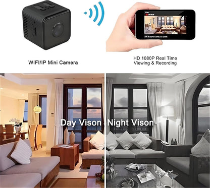 Amhillras Mini WiFi Security Camera, 1080P, 90Â° Wide Angle, Night Vision, Magnetic Mount, Black